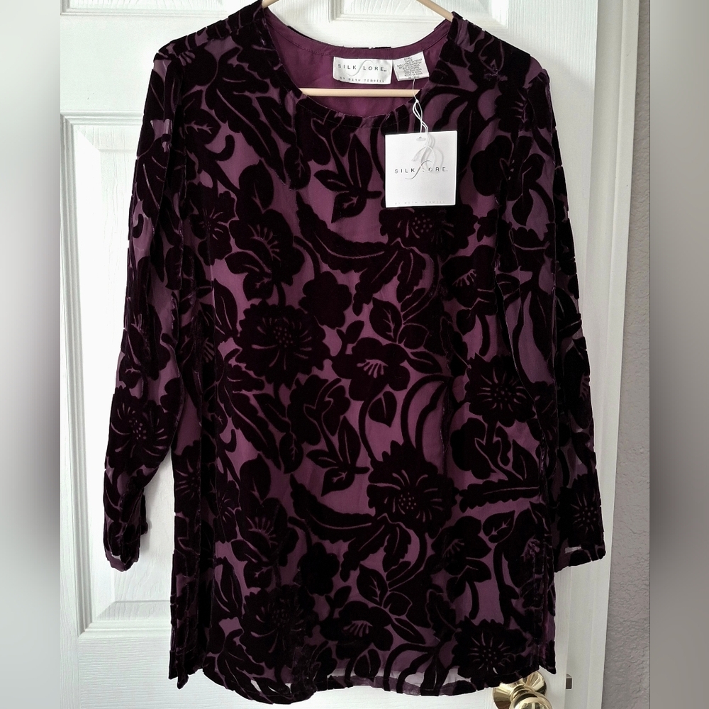 Chicos Silk Lore S Burnout Velvet Tunic Blouse Silk Blend BethTerrell WhimsiGoth